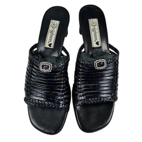 Brighton Womens Black Leather Strappy Open To d Mules Size 7.5 - Picture 2 of 7
